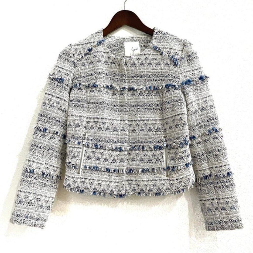 NEW Joie Tweed Fringe Boucle Moto Jacket Boho Size Small - Picture 10 of 14